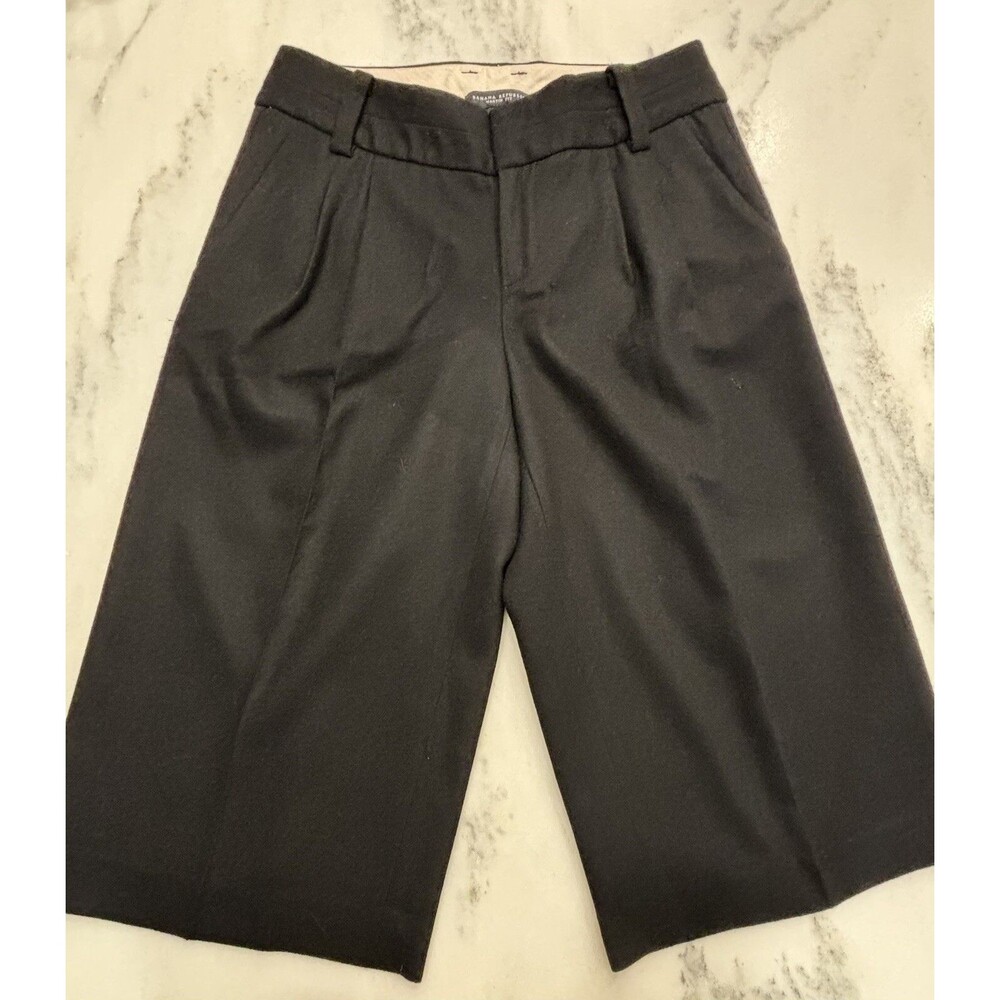 Banana Republic Martin Fit Wide Leg Mid-Rise Cropped 4 Black Pants Wool Blend